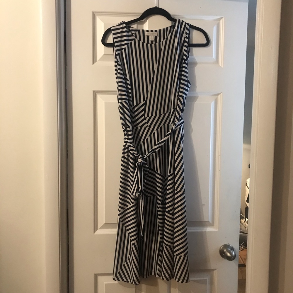 navy and white striped dress